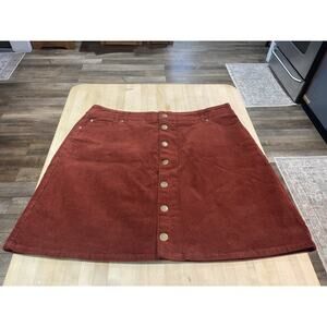 EST 1947 Red Rust Corduroy Button Up A Line Skirt 16 Academia